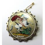 Enameled Coin : GB Queen Victoria Jubilee Silver Crown 1887 with St George & The Dragon reverse