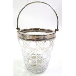 Cut glass ice bucket with silver plate rim and handle, circa late 19th century, height 13.3cm