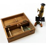 Miniature brass minocular microscope in original case