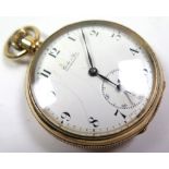 Gold plated open face pocket watch by Corke & Son of Wolverhampton, the white dial with arabic