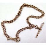 9ct gold hallmarked "T" bar pocket watch chain, length approx 37cm and weight approx 38.3g