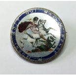 Enameled Coin : GB George III Silver Crown 1819 with St George & The Dragon reverse enameled, brooch