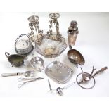 Collection of silver plated items, including gravy boats, cut glass bowls with silver plated rims,