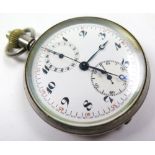 Silver open face chronometer pocket watch, the white dial with two subsidiary dials, the outer