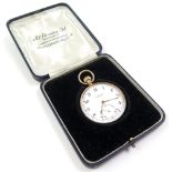 In its original box, Benson 9ct gold open face pocket watch, hallmarked Birmingham 1928, the white