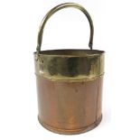 Copper & brass log bucket / basket with handle, height 34.5cm, diameter 36.5cm approx.