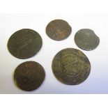 Kent 17th. century tokens, 3 x farthings and 2 x halfpennies, 381, 397, 398, 464 and 507, one with