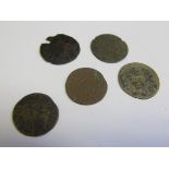 London 17th. century tokens, 5 x farthings, one chipped, 370, 442, 446, 671, and 803, NF to GF [5]