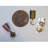 1915 trio and Memorial plaque to 17/510 Pte F E Gladwell 17th Bn Northumberland Fusiliers K in A