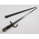 Bayonet: A scarce French Model 1874 Gras Epee bayonet with makers name 'L.DENY PARIS 1881' to blade.