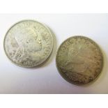 Ethiopia (2) silver 1/4 Birrs EE1889A, left foreleg raised, KM# 3, VF