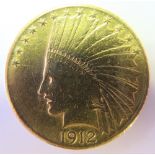 USA gold $10 Eagle 1912 cleaned GF