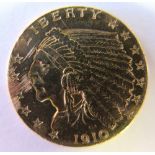 USA gold $2&1/2 Quarter Eagle 1910 cleaned VF