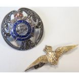 ASC. Sweetheart Badge, sterling silver with enamel & glass stone decoration, plus an RAF