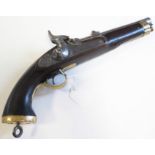 East India Company type percussion holster pistol, sighted barrel, length 9", plain Enfield type