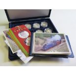 Jersey, Guernsey and Alderney "The Golden Age of Steam" Five Pounds 2004 Silver Proofs an 18 coin