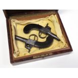 19th century matched pair of percussion box lock pistols with English proof marks in unlined case