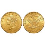 USA gold $10 Eagle 1897 aEF haymarks.