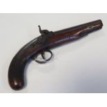 19th century percussion pistol with back action lock signed cooper.