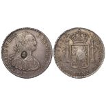 Dollar, George III oval countermark on a Peru 8 Reales 1792 LIMAE I.J., S.3765A, toned nEF