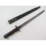 Bayonet: A P.07 SMLE, WW1 Bayonet by Sanderson dated January 1916 in its steel mounted leather
