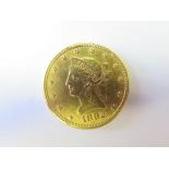 USA gold $10 Eagle 1882 VF ex-mount.