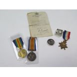 1915 Star Trio (23679 Pte E Royall Welsh Regt) and Silver War Badge No B226077. With copy