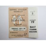 1966 World cup match ticket, 26th July, Semi-Final, played at Wembley (Brown ticket)