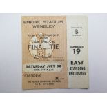 1966 World cup match ticket, 30th July, Final, played at Wembley (Brown ticket)