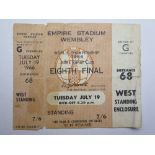 1966 World cup match ticket, 19th July, Eighth final, played at Wembley (Brown ticket)