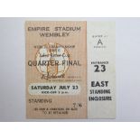 1966 World cup match ticket, 23rd July, Quarter final, played at Wembley (Brown ticket)