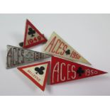 Belle Vue Aces badges circa 1949-1952 rare plastic triangular badge for 1949, undated similar