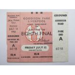 1966 World cup match ticket, 15th July, Eighth final, played at Goodison Park