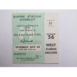 1966 World cup match ticket, 28th July, 3rd & 4th place final, played at Wembley (Green ticket)