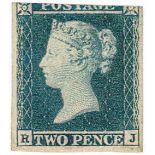 GB - 1841 twopence Plate 4, wmk small crown, SG15aa Violet-blue (R-J) microscopic pin hole top of