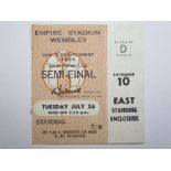 1966 World cup match ticket, 26th July, Semi-Final, played at Wembley (Brown ticket)