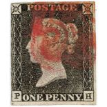 GB - 1840 Penny Grey-Black Plate 1a (P-H) four good to very tight margins, no thins or creases,