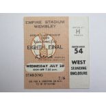 1966 World cup match ticket, 20th July, Eighth Final, played at Wembley (Brown ticket)