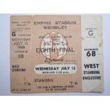 1966 World cup match ticket, 13th July, Eighth final, played at Wembley (Brown ticket)