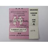 1966 World cup match ticket, 12th July, Eighth Final, played at Goodison Park