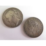 Crowns (2): 1821 Secundo Fine, edge nick, and 1845 cinquefoils Fine.