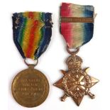 1914 Star with original Mons clasp (3-9350 Pte S Starling 2/Suffolks) and Victory Medal (9350 Pte