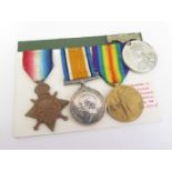 1915 Star Trio to 3668 Pte J E Swales 18-London Regt. With an LCC 1908 Attendance medal. GVF (3+1)