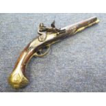 18th century continental flintlock pistol with carved stock engraved pommel trigger Guard, ramrod