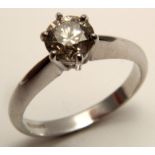 18ct White Gold Solitaire Diamond Ring size O weight 5.7 grams with IDRC certificate 1.02 carat