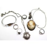 Selection of small Silver Jewellery items including Amber Bangle and Cameo