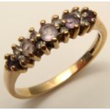 9ct Gold 5 stone Amethyst Ring size N weight 2.1 grams