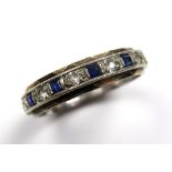 9ct Gold Full Hoop Eternity Ring set with Sapphire and CZ size Q weight 3.6 grams