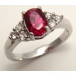 18ct White Gold Ruby and Diamond Ring size J weight 2.0 grams