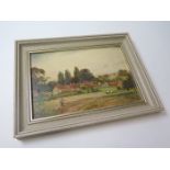 Edwin Thomas Johns, c.1900, framed oil painting of a rural village with figures, thought to be